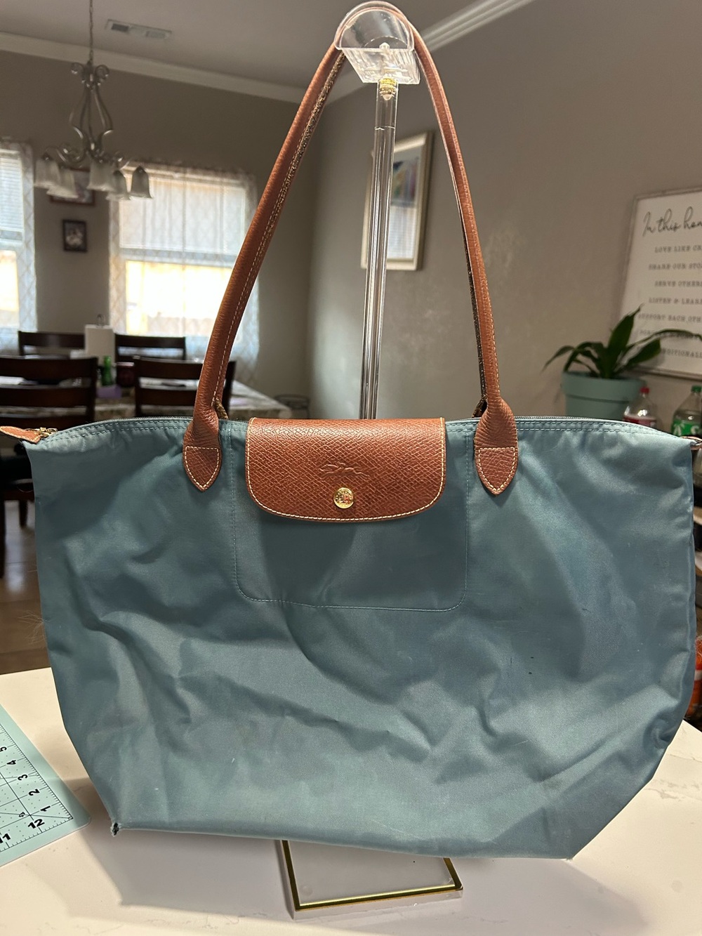 Longchamp Le Pliage Original Large Nylon Shoulder Tote Steel Blue/Grey*See Pics - Picture 1 of 14